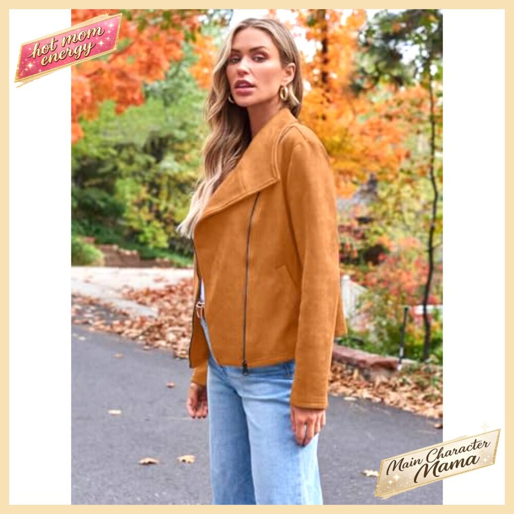 Cropped Faux Suede Leather Jacket, Open Front Cardigan Style Coat - Picture 4 of 6